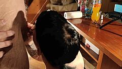 skinny goth babe choking on daddy's cock with sloppy blowjob