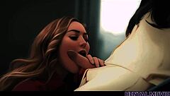 Japanese cartoon of a woman with a big ass who gives a blowjob to her crush