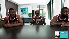 blue-haired masseuse performs oral on client during oily massage