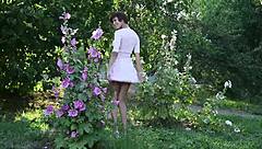 charming suzanna a undresses outdoor, softcore babe shows natural tits in solo striptease