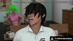 Horny stacked principal milf fucked doggystyle in front of class at hentai sex school