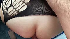 Amateur hairy milf squirts from intense anal at window