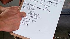 I fucked the slave's ass with a metal dildo.