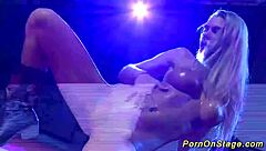 hot babe strips naked on public stage