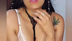 Beautiful brunette flashes tits and ass in pleasure