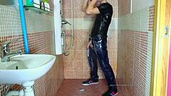 Gay shower scene with jerk off and fetish elements