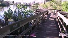 petite brunette coed flashes upskirt panties then strips nude in public park