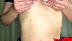 Sexy redhead babe oils dick for jerk off and cowgirl sex cumshot.