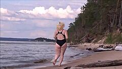 blonde babe bathes at sea, so sexy! 🌊