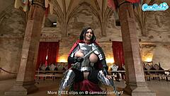 Boobs bouncing in knight's armor, magic wand masturbation