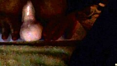 Sissy whore rides thick dildo in stockings