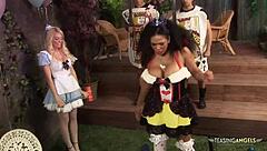 GORGEOUS BLONDE AND BRUNETTE CHICKS WITH HAIRLESS PUSSIES MOAN IN GROUP SEX WITH COCKS AND CUMSHOTS