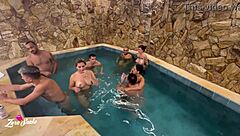 My motel party with friends turned into wild fun in red and sheer lingerie