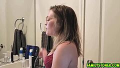 Katie Kush and Andi Rose take turns sucking and riding stepdad's monster cock