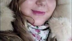 Chubby Girl Rips Pantyhose to Lick Wet Pussy in Taxi