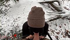 asian luna sucks big white cock in snowy public park almost caught by neighbors