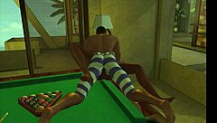 Playing on the pool table