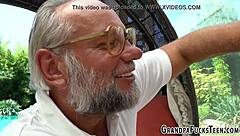 Blonde teen 18+ gets eaten out and spermed by old dude!