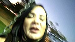 Intense doggystyle creampie in car