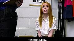 18-year-old redhead shoplifter caught in the act and offers herself to the police officer