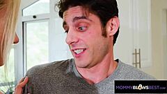 my blonde stepmom gave sloppy blowjob in kitchen