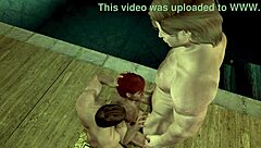 Animated gay erotic threesome in the world of Skyrim with blowjobs and anal sex