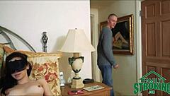 Teen Blindfolded, Fucked Hard by Stepbrother and Boyfriend in COLLEGE DORM