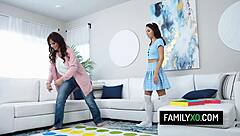 Stepson Joins Big Tits Stepmom And Stepsister In Hardcore Threesome!