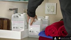 Gorgeous Emma Hix gives wild nuru massage to delivery guy