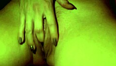 Damn, sexy devil drips hot wax on big clit and nipples!