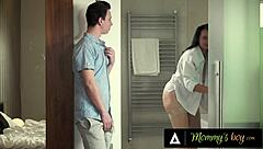 Mature maid rides 18yo's cock after teasing him