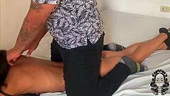 Step-sister with natural tits getting a massage with oil from a Latino man