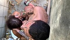 Watch this trans get fucked in a risky place, almost caught!