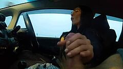 married woman can't resist giving handjob to friend while driving, teasing with her big ass