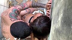 Watch this trans get fucked in a risky place, almost caught!