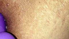 she explores her ass with homemade toys while masturbating her big tits