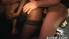 i watch 3 sluts fuck next to the road before joining their anal orgy in the shop