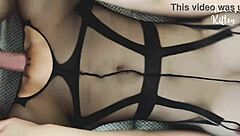 Busty brunette babe in bodysuit gets caught masturbating