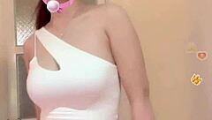 Miu shows her smooth white skin and big tits