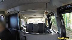 Hot couple has sex in a fake taxi cab