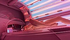 beautiful girl enjoys private relaxation in solarium cam