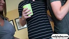 Two Busty Ladies Host Party Featuring Orgy with Blowjobs and Big Cocks