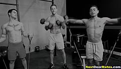 Muscular Jocks Engage In Rimjob And Bareback Threesome After Gym Workout.