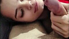 Cute brunette amateur couple in pov deepthroat blowjob warming up in the cold gay scene with 18 19 yo babe