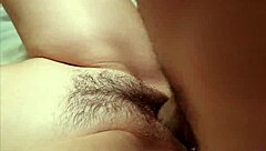 Young 18+ unshaved girl gets penetrated in extreme closeup, leading to wet creampie orgasm