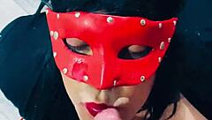 Curvy pornstar sucks fat cock with buttplug