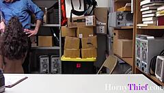 Brunette teen Jericha Jem reluctantly fucks old security officer in office