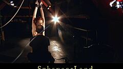 subgirl tied and leg spread for intense bondage massage