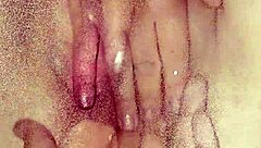 I cum in his hand while loving sex with big pussy lips and natural tits