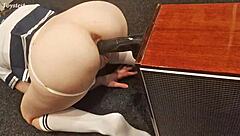 Petite Asian Teen Rides Big Black Dildo